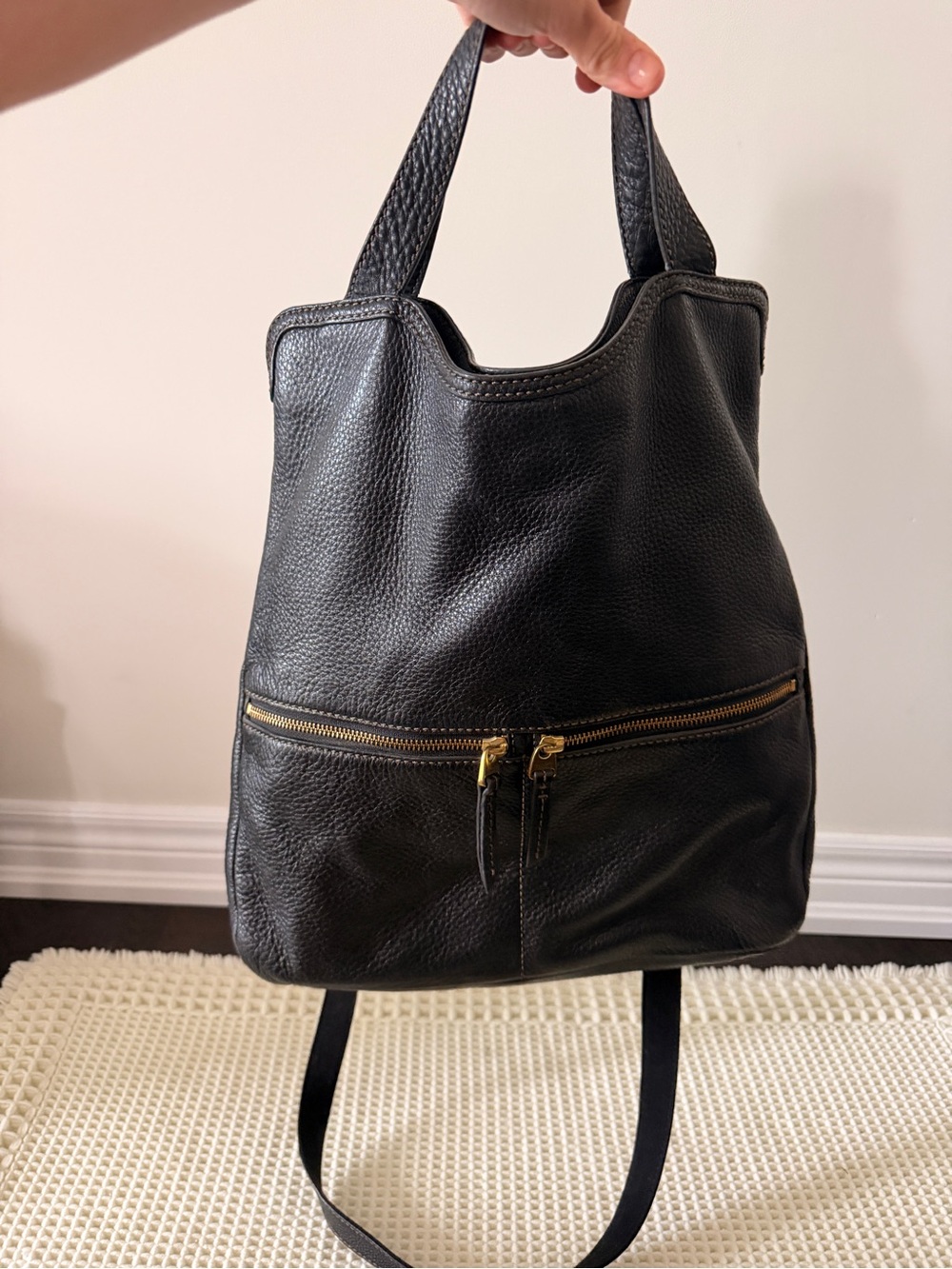 Fossil Black Pebbled Leather Erin Tote